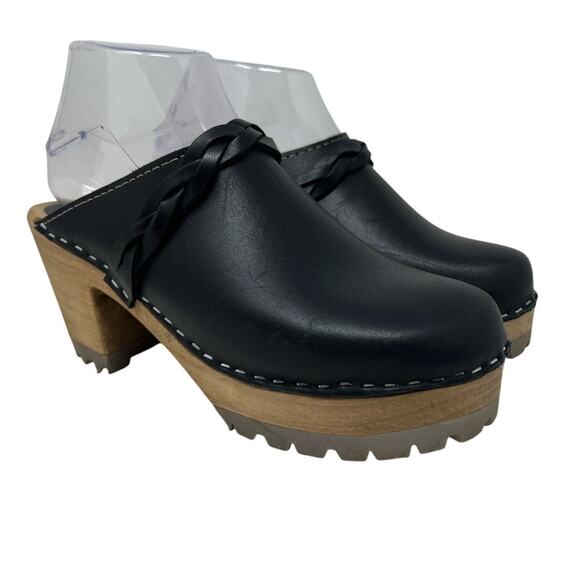 MIA Elsa Genuine Swedish Black Leather Clogs 38